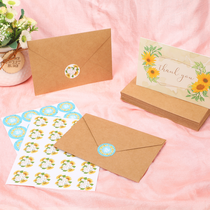 50 Pieces Sunflower Thank You Cards with Kraft Envelopes & Stickers 4x6 Inch Minimalistic Design Bulk Thank You Note Spring Summer Flower Blank Note Cards for Graduation,Baby Shower, Wedding,Bridal ,Birthday,Party