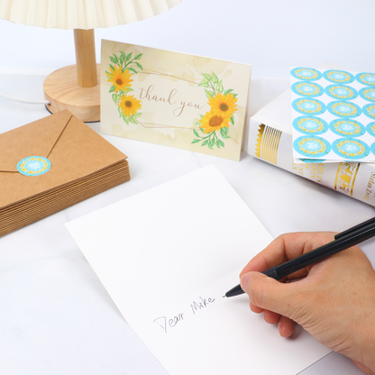 50 Pieces Sunflower Thank You Cards with Kraft Envelopes & Stickers 4x6 Inch Minimalistic Design Bulk Thank You Note Spring Summer Flower Blank Note Cards for Graduation,Baby Shower, Wedding,Bridal ,Birthday,Party
