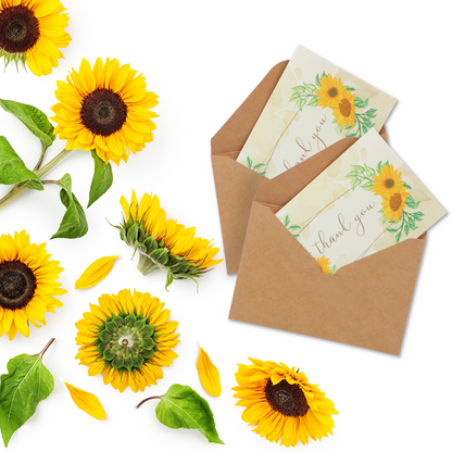50 Pieces Sunflower Thank You Cards with Kraft Envelopes & Stickers 4x6 Inch Minimalistic Design Bulk Thank You Note Spring Summer Flower Blank Note Cards for Graduation,Baby Shower, Wedding,Bridal ,Birthday,Party