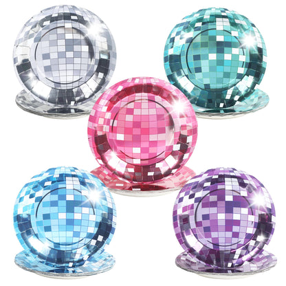 50 Pieces Disco Paper Plates Silver Foil Disposable Plates 70s Disco Party Supplies Bachelorette Plates Disco Ball Dessert Dinner Plates for Birthday 70s Disco Party Wedding(7",9"),5 Colors