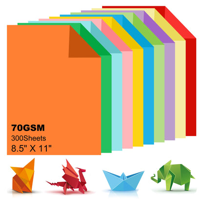 300 Sheets Coloured Paper, 8.5" X 11" Handmade Copy Paper (10 Colors) Double Sided Colored Origami Paper Pastel Paper Cardstock for Kids DIY Art Crafts School Office Colorful Projects (70GSM)