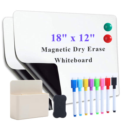 2 Pcs White Board Sticker Adhesive,18*12 in Magnetic Dry Erase Board Paper for Wall,Self Adhesive White Board Sticker for Kids Home Office School with 8 Markers,Magnet Eraser,Removable Adhesive Tape