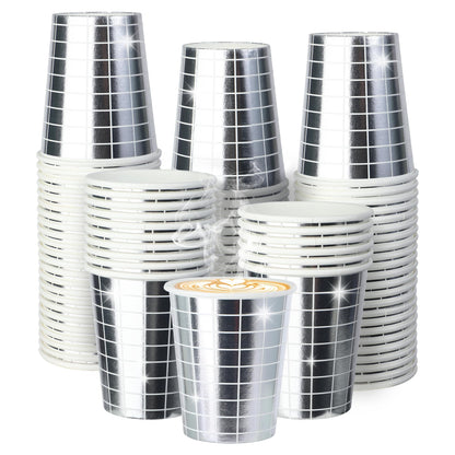 100 Pieces Disposable Paper Coffee Cups 9 oz,Disco Party Cup Hot Beverage Cups Paper Cups for Water Sliver Disco Disposable Cups 70s 80s 90s Party Supplies for Home Bachelorette Party Picnic and More