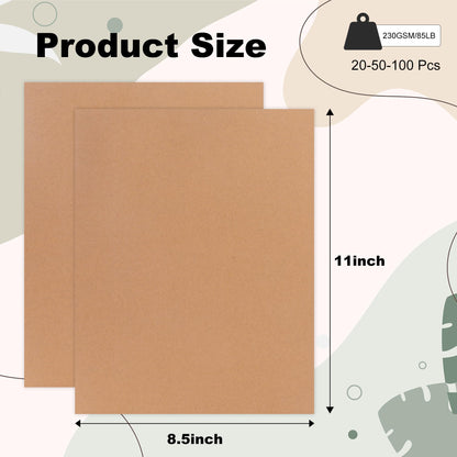 20 Sheets Cardstock Paper 8.5" x 11", 230gsm/ 85 Lb Heavyweight Cover Card Stock for Printer, DIY Crafts, Greeting Cards Making, Invitations, Scrapbooking, Drawing (Brown, 8.5"x11")