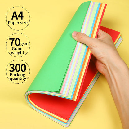 300 Sheets Coloured Paper, 8.5" X 11" Handmade Copy Paper (10 Colors) Double Sided Colored Origami Paper Pastel Paper Cardstock for Kids DIY Art Crafts School Office Colorful Projects (70GSM)