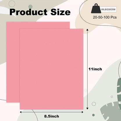 100 Sheets Cardstock Paper 8.5" x 11", 230gsm/ 85 Lb Heavyweight Cover Card Stock for Printer, DIY Crafts, Greeting Cards Making, Invitations, Scrapbooking, Drawing (Pink, 8.5"x11")