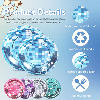 30 Pieces Disco Paper Plates Silver Foil Disposable Plates 70s Disco Party Supplies Bachelorette Plates Disco Ball Dessert Dinner Plates for Birthday 70s Disco Party Wedding(7",9"),5 Colors
