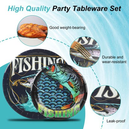 50 Pieces Gone Fishing Party Plates Little Fisherman Gone Fishing Themed Supplies Disposable Plates Fishing Birthday Party Dessert Dinner Plate for Ofishally One Birthday Decorations(7",9")