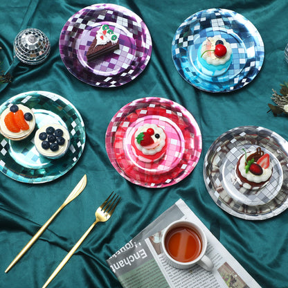 30 Pieces Disco Paper Plates Silver Foil Disposable Plates 70s Disco Party Supplies Bachelorette Plates Disco Ball Dessert Dinner Plates for Birthday 70s Disco Party Wedding(7",9"),5 Colors