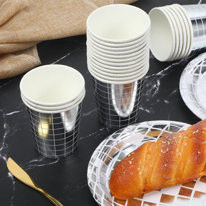 100 Pieces Disposable Paper Coffee Cups 9 oz,Disco Party Cup Hot Beverage Cups Paper Cups for Water Sliver Disco Disposable Cups 70s 80s 90s Party Supplies for Home Bachelorette Party Picnic and More